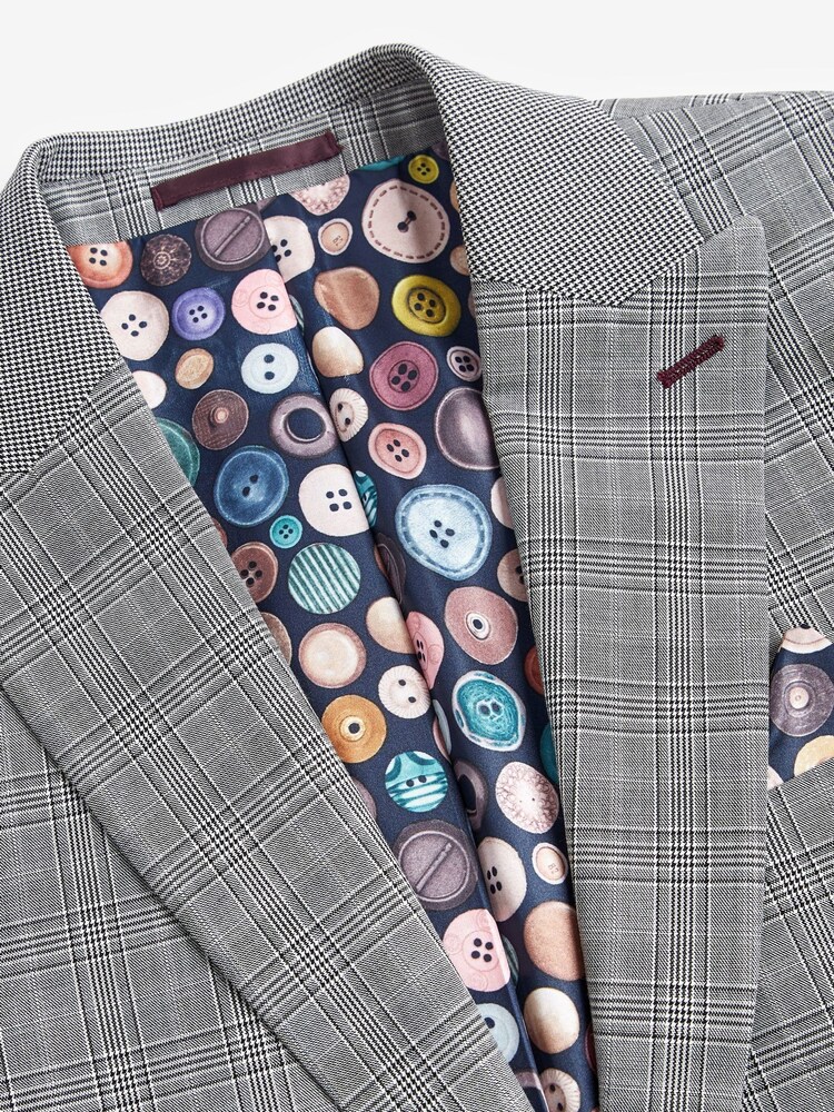 Grey Skinny Check Suit Jacket - Image 9 of 12