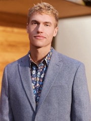 Navy Blue Regular Fit Nova Fides Wool Herringbone Suit Jacket - Image 1 of 15