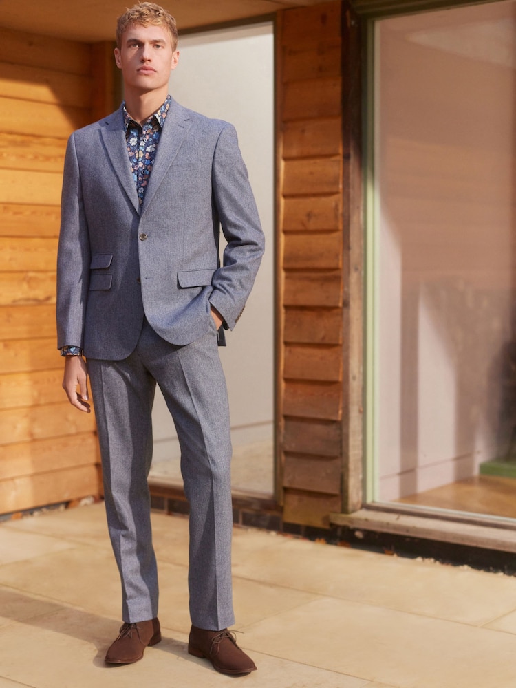 Navy Blue Regular Fit Nova Fides Wool Herringbone Suit Jacket - Image 2 of 15