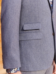 Navy Blue Regular Fit Nova Fides Wool Herringbone Suit Jacket - Image 4 of 15