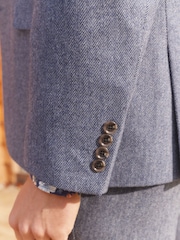 Navy Blue Regular Fit Nova Fides Wool Herringbone Suit Jacket - Image 5 of 15