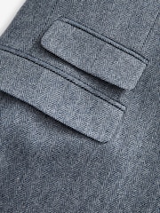 Navy Blue Regular Fit Nova Fides Wool Herringbone Suit Jacket - Image 9 of 15