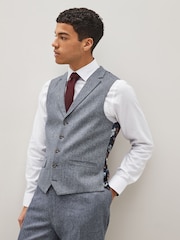 Navy Nova Fides Wool Blend Herringbone Suit Waistcoat - Image 1 of 13