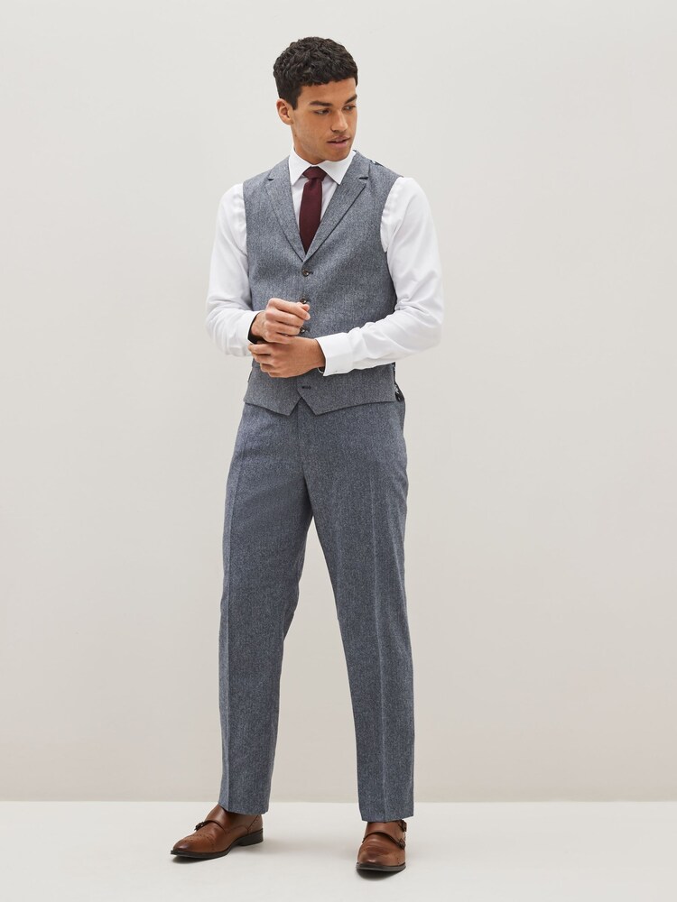 Navy Nova Fides Wool Blend Herringbone Suit Waistcoat - Image 2 of 13
