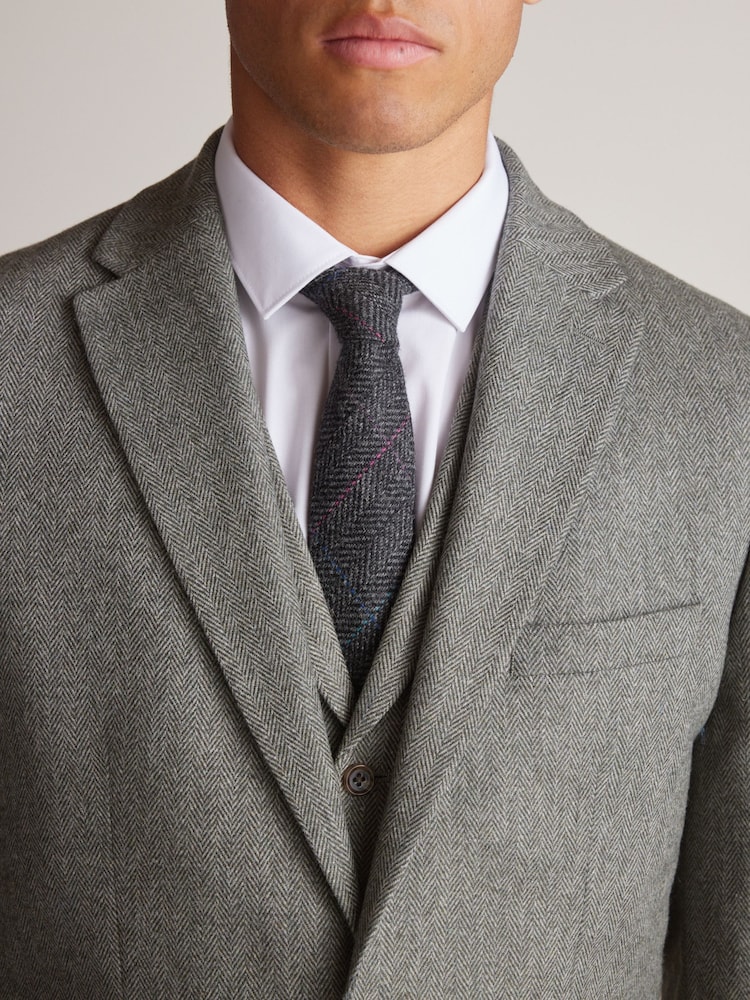 Sage Green Tailored Nova Fides Wool Herringbone Suit Jacket - Image 1 of 15