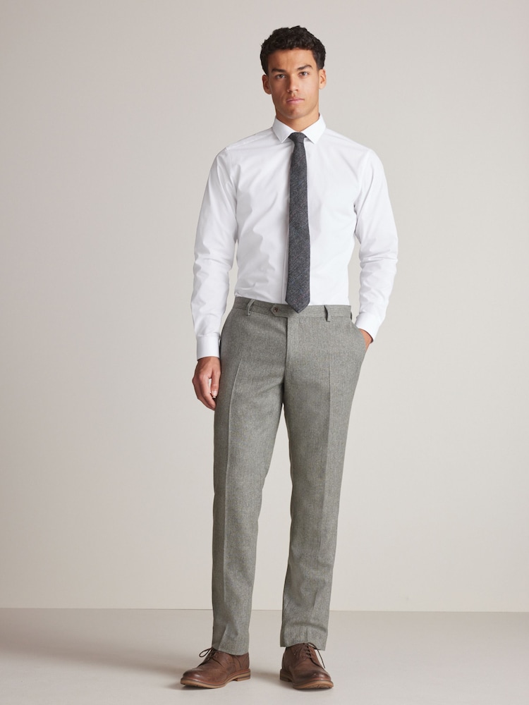 Sage zelena - v lepo prilegajočem se kroju; lepo ukrojen Fit Nova Fides Wool Blend Herringbone elegantne hlače - Slika 2 iz 9