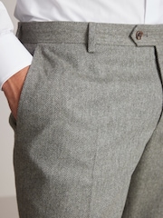 Sage zelena - v lepo prilegajočem se kroju; lepo ukrojen Fit Nova Fides Wool Blend Herringbone elegantne hlače - Slika 4 iz 9