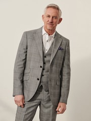 Mid Grey Tailored Fit Wool Blend Check Suit Jacket - Image 1 of 11