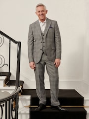 Mid Grey Tailored Fit Wool Blend Check Suit Jacket - Image 2 of 11