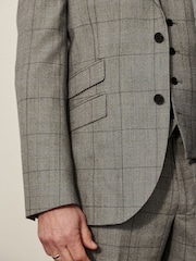Mid Grey Tailored Fit Wool Blend Check Suit Jacket - Image 4 of 11
