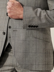 Mid Grey Tailored Fit Wool Blend Check Suit Jacket - Image 6 of 11
