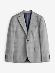 Mid Grey Tailored Fit Wool Blend Check Suit Jacket - Image 7 of 11