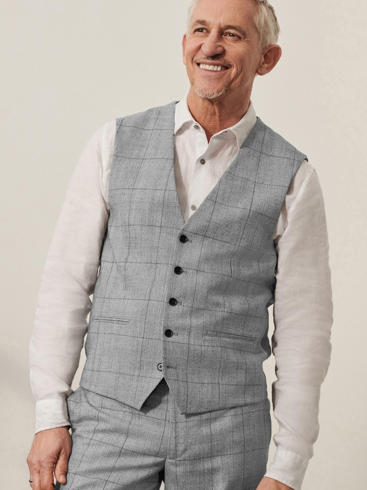 Mid Grey Wool Blend Check Suit Waistcoat - Image 1 of 9