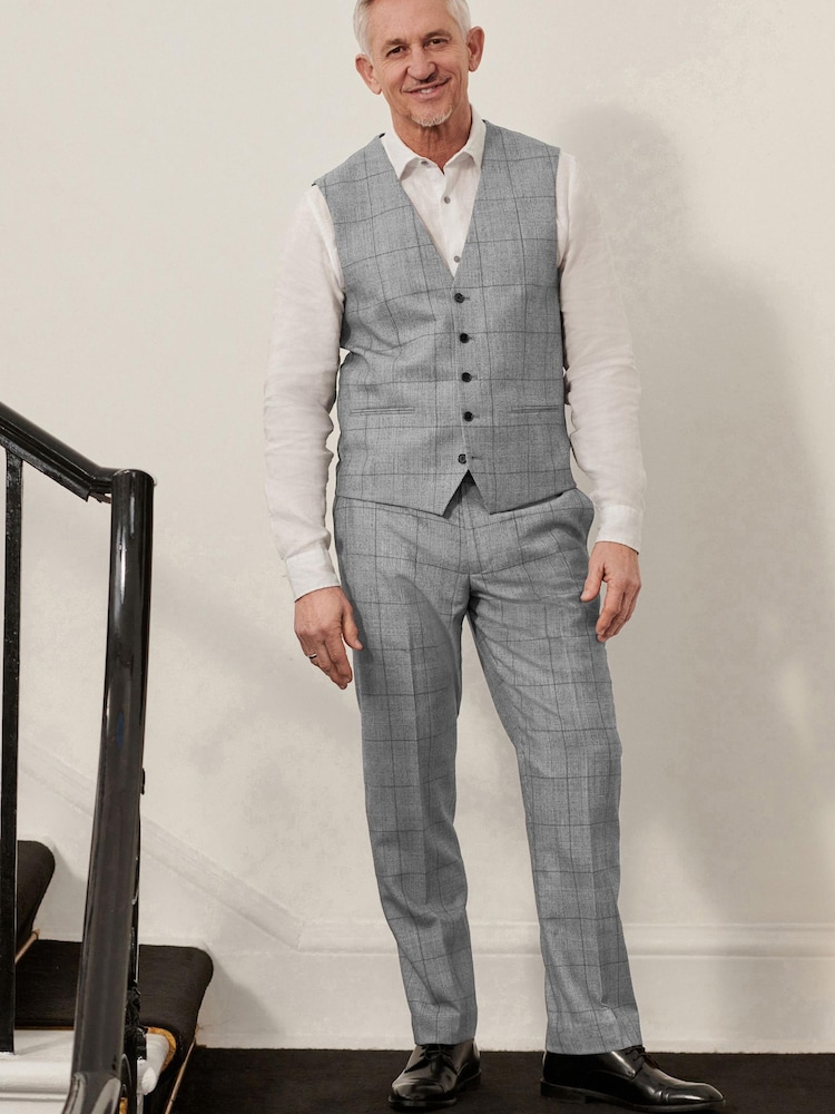 Mid Grey Wool Blend Check Suit Waistcoat - Image 2 of 9 Mid Grey Wool Blend Check Suit Waistcoat - Image 2 of 9