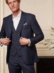Bright Blue Regular Fit Wool Blend Check Suit: Jacket - Image 1 of 10