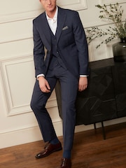 Bright Blue Regular Fit Wool Blend Check Suit: Jacket - Image 2 of 10