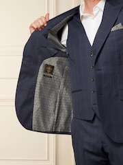 Bright Blue Regular Fit Wool Blend Check Suit: Jacket - Image 4 of 10