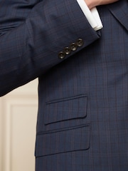 Bright Blue Regular Fit Wool Blend Check Suit: Jacket - Image 6 of 10