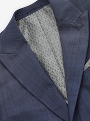 Bright Blue Regular Fit Wool Blend Check Suit: Jacket - Image 7 of 10