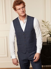 Bright Blue Wool Blend Check Suit Waistcoat - Image 1 of 10