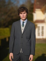 Navy Blue Tailored Wool Blend Check Suit Jacket - Image 1 of 11