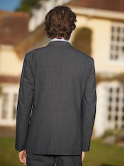 Navy Blue Tailored Wool Blend Check Suit Jacket - Image 3 of 11