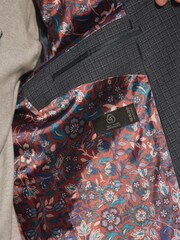 Navy Blue Tailored Wool Blend Check Suit Jacket - Image 5 of 11