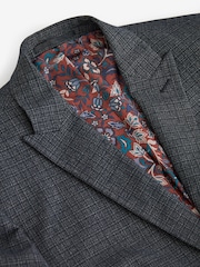 Navy Blue Tailored Wool Blend Check Suit Jacket - Image 7 of 11