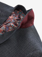 Navy Blue Tailored Wool Blend Check Suit Jacket - Image 8 of 11
