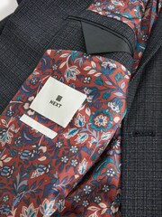Navy Blue Tailored Wool Blend Check Suit Jacket - Image 9 of 11