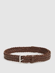 Reiss Chocolate Carlton Woven Leather Belt - Image 6 of 6