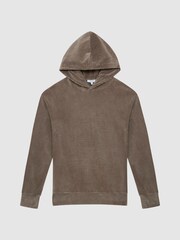 Reiss Mocha Luis Velour Cord Hooded Sweatshirt - Image 2 of 5