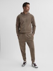 Reiss Mocha Luis Velour Cord Hooded Sweatshirt - Image 3 of 5