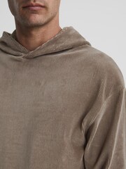 Reiss Mocha Luis Velour Cord Hooded Sweatshirt - Image 4 of 5