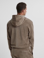 Reiss Mocha Luis Velour Cord Hooded Sweatshirt - Image 5 of 5