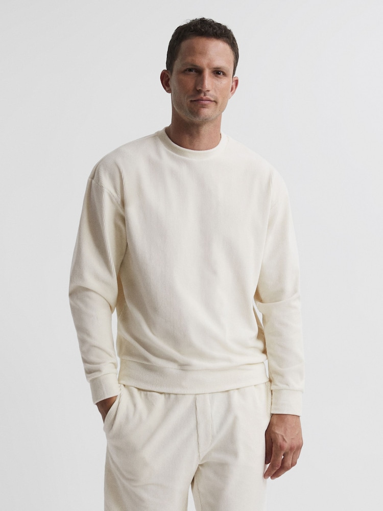 Reiss Off White Axl Jersey Cord Sweatshirt - Image 1 of 6