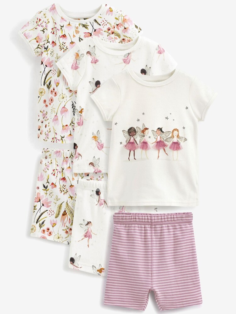 White/Pink Fairy Short Pyjamas 3 Pack (3-16yrs) - Image 1 of 3