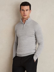 Pehmeä harmaa Mouline - Reiss Blackhall Merinovilla Half-Zip Puolipoolokaulus Neulepusero - Kuva 1 / 5