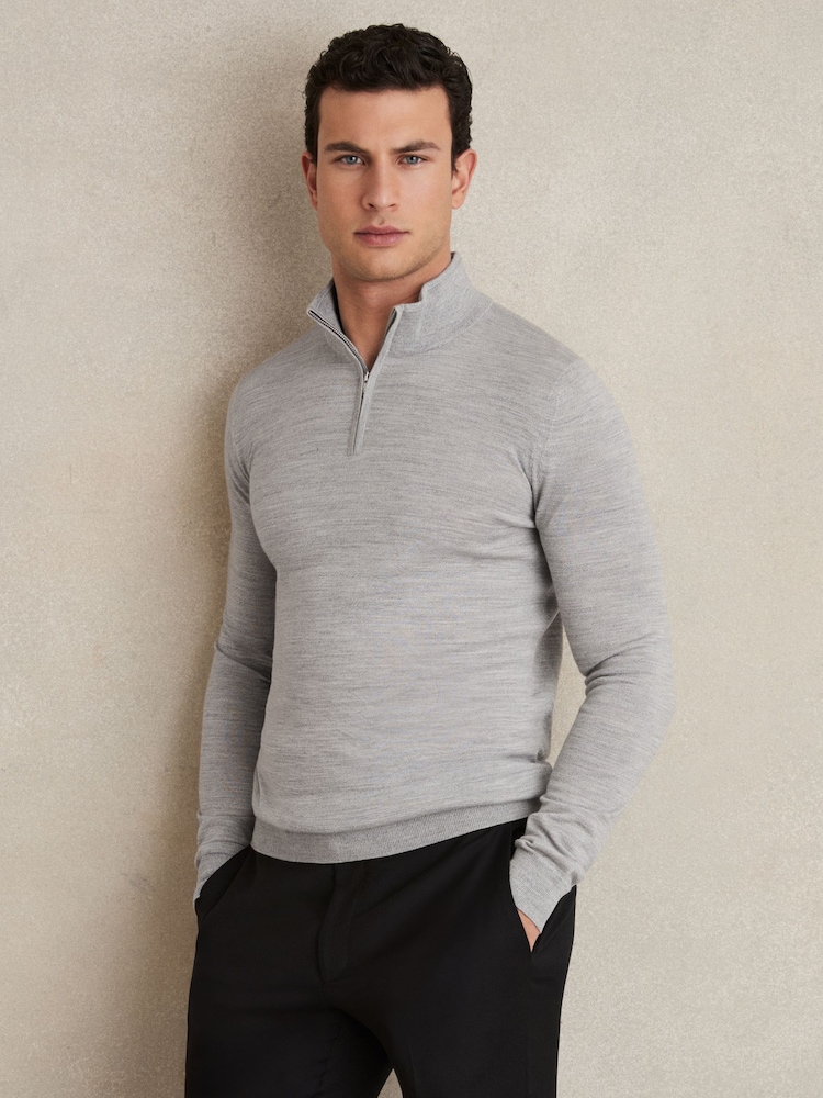 Pehmeä harmaa Mouline - Reiss Blackhall Merinovilla Half-Zip Puolipoolokaulus Neulepusero - Kuva 1 / 5