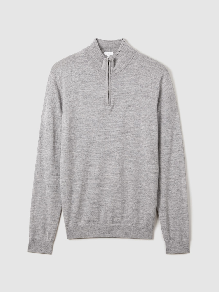 Pehmeä harmaa Mouline - Reiss Blackhall Merinovilla Half-Zip Puolipoolokaulus Neulepusero - Kuva 2 / 5