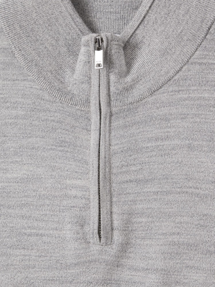 Pehmeä harmaa Mouline - Reiss Blackhall Merinovilla Half-Zip Puolipoolokaulus Neulepusero - Kuva 5 / 5