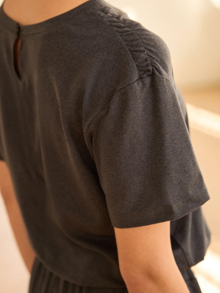 Charcoal Grey Next Active Yoga Short Sleeve Jumpsuit - Image 4 of 5