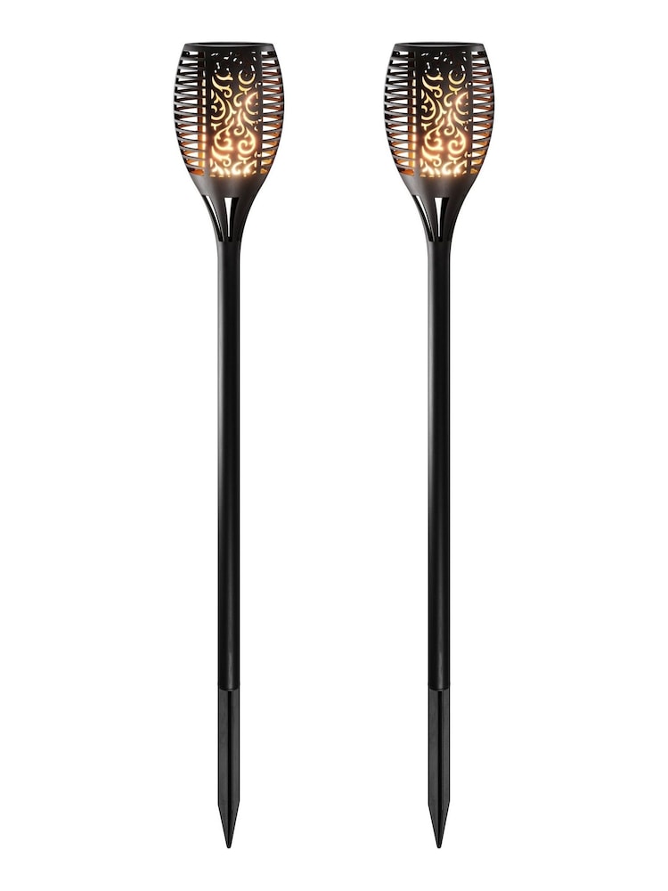 SolarCentre Set of 2 Black TrueFlame Mini Solar Torch Outdoor Lights - Image 2 of 2