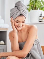 Dove Grey Cosy 100% Cotton Towelling Body Wrap - Image 3 of 4