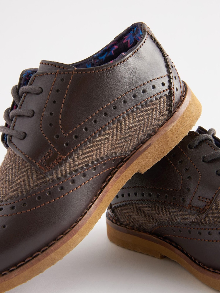 Brown Standard Fit (F) Leather Brogue Shoes - Image 5 of 6