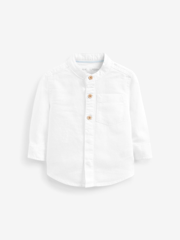 White Grandad Collar Linen Mix Shirt (3mths-7yrs) - Image 5 of 6