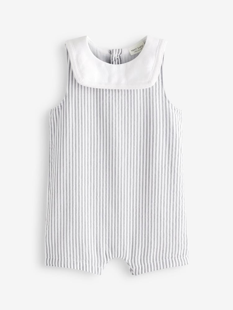 Grey Smart Stripe Bib Baby Playsuit (0mths-3yrs) - Image 1 of 2