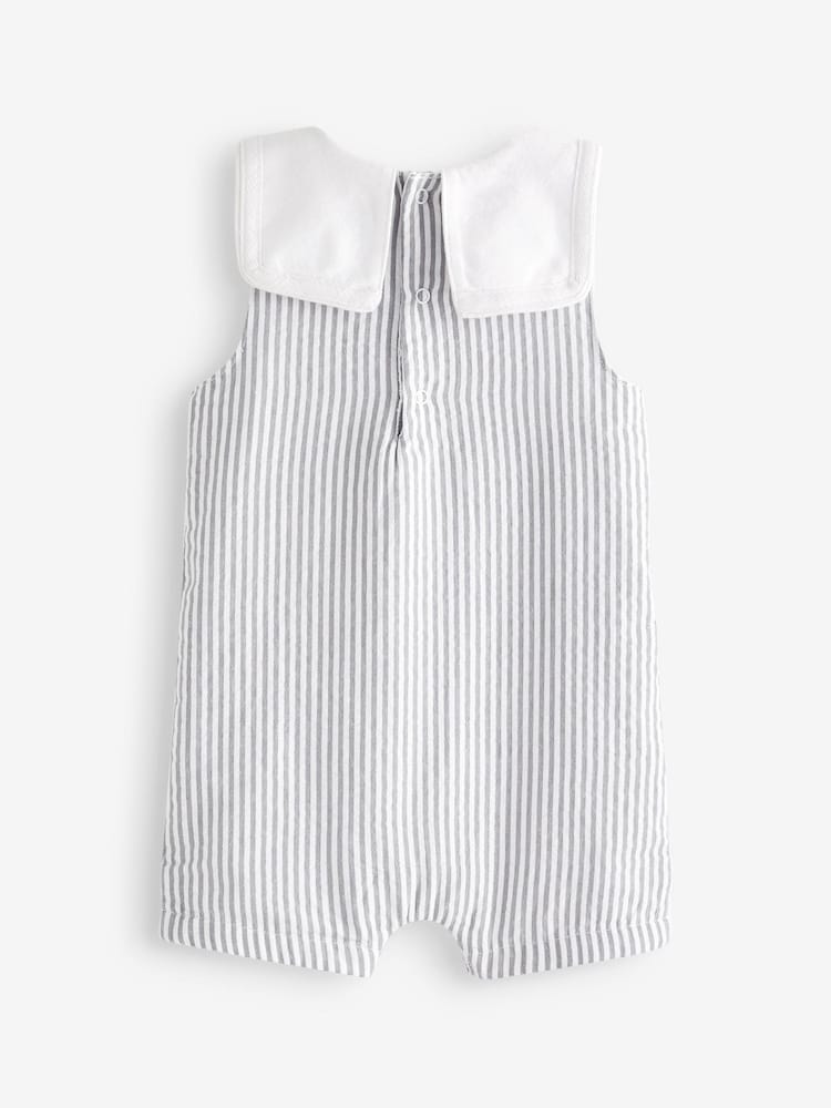 Grey Smart Stripe Bib Baby Playsuit (0mths-3yrs) - Image 2 of 2