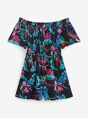 Navy Blue Floral Off Shoulder Playsuit - Image 4 of 4