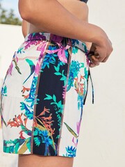 Navy Blue Floral Tie Waist Shorts - Image 4 of 5